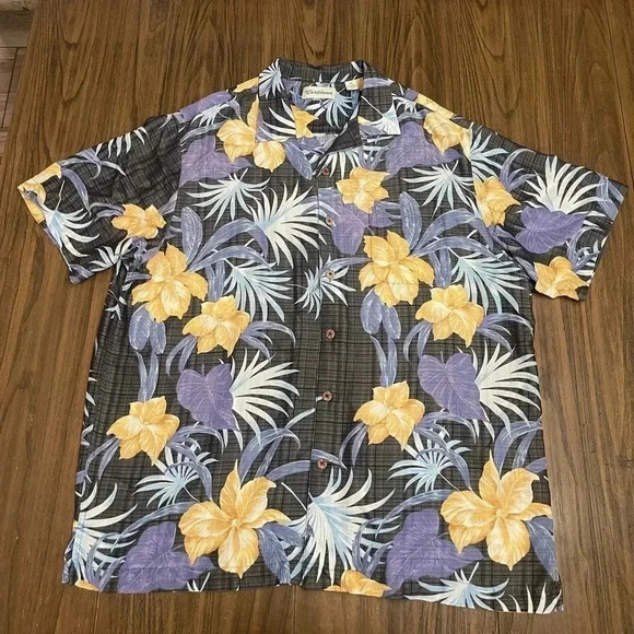 Caribbean Blue Floral Linen Causal Button Front Short Sleeve Shirt Men’s XL - Picture 11 of 12